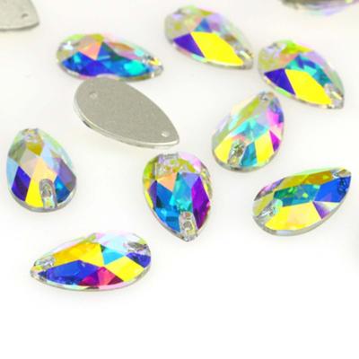 China For YIWU DIY Flat Bottom Water Tear Drop Rhinestone Crystal Glass Sewing Beads Necklace Wholesales For Jewelry Making for sale