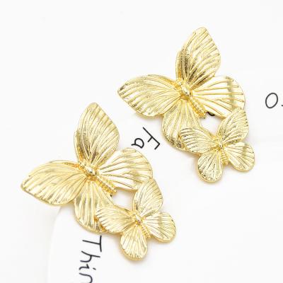 China Creative Big Statement Alloy Fashion Double Sided Vintage Gold And Silver Color Butterfly Jewelry Stud Earrings For Women Summer 2021 for sale