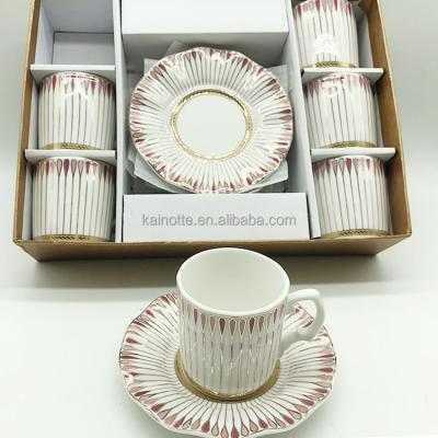 China Sustainable KNT Brand Modern Custom Design 90cc Fine Porcelain New Bone china Turkish Coffee Cup And Saucer Set of 6pcs for sale