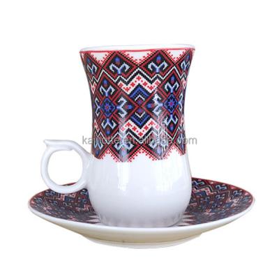 China Sustainable fine porcelain new bone custom design wholesale printed 120cc modern antique ceramic large tea cup and saucer for sale