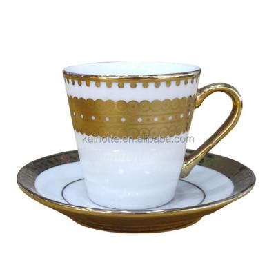 China Sustainable wholesale price fine porcelain electroplated gold design coffee 80cc modern custom espresso tea cups & saucers for sale