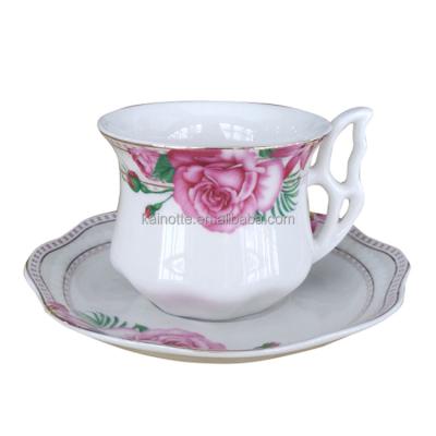 China Sustainable fine porcelain gold rim design vintage new bone china coffee 220cc custom printed tea cups and saucers wholesale for sale