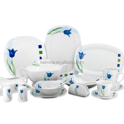 China Sustainable Kainotte Custom Printed Design 105pcs Square Shape Ceramic New bone china Porcelain Arcopal Dinner Set For Africa Market for sale