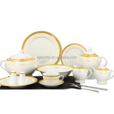 China Sustainable Luxury 30pcs 47pcs 56pcs Handmade Ceramic Bone china Fine Porcelain Gold Rim Porcelain Dinner Set Dinnerware Set for sale