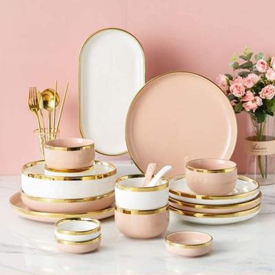 China Sustainable 30pcs Dinnerware Set New Bone china Ceramic Plates and Bowls Sets Western Style Nordic Dinner Set for Restaurant and Wedding for sale