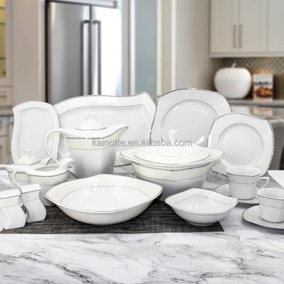 China Sustainable Egypt Elegance Fine Porcelain New Bone china Dinner Set Tableware Dinner Plate Plain White Ceramic White Embossed Dinnerware Set for sale