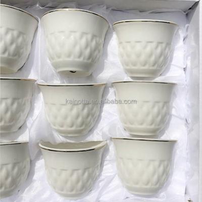 China Sustainable Promotional White Embossed Design 60cc Arabic Coffee Cup New Bone china Porcelain Espresso Cawa Cup Without Handle for sale