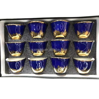 China Sustainable 12pcs 80cc Custom Modern Design Colorful Glazed New Bone china Porcelain Ceramic Cawa Cups Arabic Coffee Cups for sale