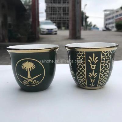 China Sustainable Middle East Market Ceramic Fine Porcelain New Bone china 65cc 80cc 125cc Arabic Dubai 12 pcs Cawa Cup Set With Gold Rimmed for sale