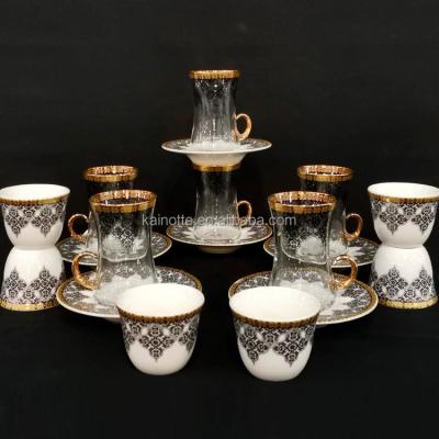 China Sustainable Wholesale Custom Design Ceramic Fine Porcelain New Bone china cup of Coffee glass Tea Cups set arabic cawa cup 18pcs 36pcs for sale