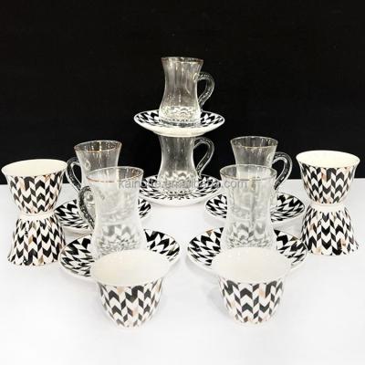 China Sustainable Wholesale Arabic Turkish Style 18pieces 36pieces Fine Porcelain New Bone china 80cc Cawa Cups Set 90cc Glass Tea Cup And Saucer for sale