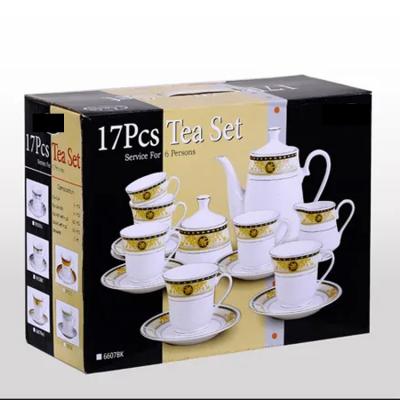 China Sustainable Luxury Middle East Market Handmade Printed Ceramic Fine Porcelain 17pcs Coffee And Tea Sets With Teapot Porcelain for sale