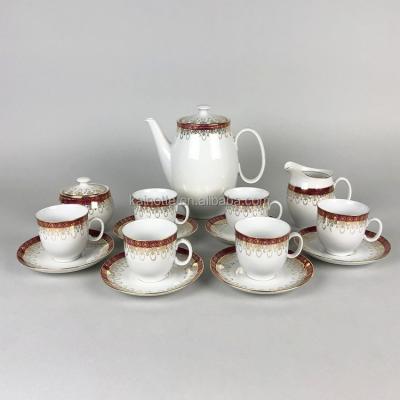 China Sustainable custom design new bone china wholesale turkish tea pot set porcelain ceramic 17pcs arabic coffee set for sale