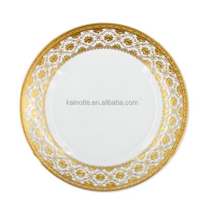 China Sustainable Wholesale Royal Round Shape 7.5inch 10.5inch Ceramic Fine Porcelain Gold Dinner Plate Sets Plate For Wedding Hotel for sale