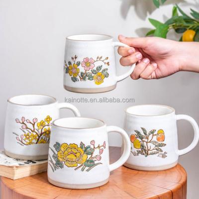 China Sustainable porcelain factory personalized flower design custom cup large capacity wholesale custom ceramic coffee mug with shapes for sale