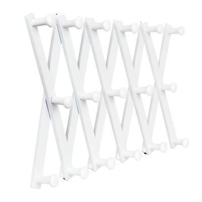 China CLASSIC White Wooden 17 Hooks Modern Expanding Promotion Coat Rack Wall Mounted For Hats for sale