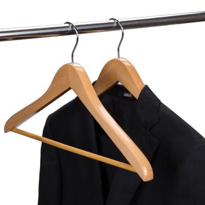 China Wholesale Space Saving Hotel Standard Natural Wooden Hangers With Pants Bar for sale