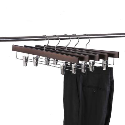 China Antique Brown Wood Wooden Skirt Hangers Vintage Factory Trouser Pants Bottom Hanger Clip for sale