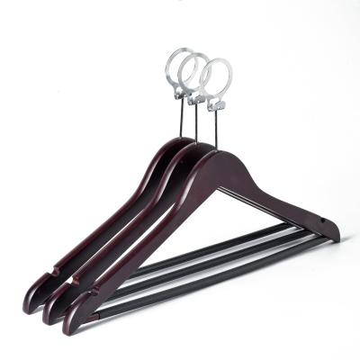 China Bulk Wood Mahogany Color Avalible Personalied Wooden Hanger Hanger For Hotel Anti Theft Hook With Ring for sale