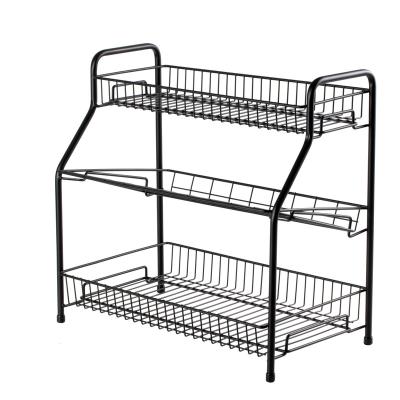 China Foldable Space Saving 3 Tier Metal Spice Organizer Shelf Storage Spice Rack Organizer for sale