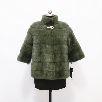 China Women's Real Mink Fur Coat Fashion Slim Green Breathable Fur Jacket Outwear Genuine Tangerine Collar for sale