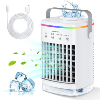 China New Outdoor Portable Small Room Office Standing Fan Water Air Cooler With Led Light for sale