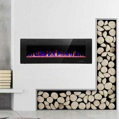 China Hotel Luxury Modern Customized Recessed Multicolor Flame Fireplace Wall Mounted Ultra Thin Led Electric Heater for sale