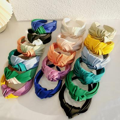 China Fashion Hair Accessories Vintage Non-slip Bohemian Headband Handmade Tie A Knot Satin Finish Hair Wide Circle for sale