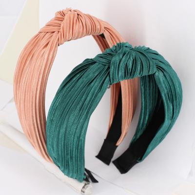 China aSmall Show Fashion Hair Accessories Solid Color Handmade Tie Face Non-slip Headband Wide Circle Knot Satin Finish Hair for sale