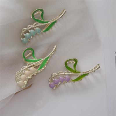 China Hair Claw Designer 12cm Hair Clips Large Elegant Enamel Flower Metal Claws Hair Clips Shark Clip Accessories Girls Women for sale