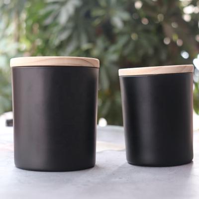 China European Quality Home Cylinder Decoration Smooth Black Candle Jar With Lid for sale