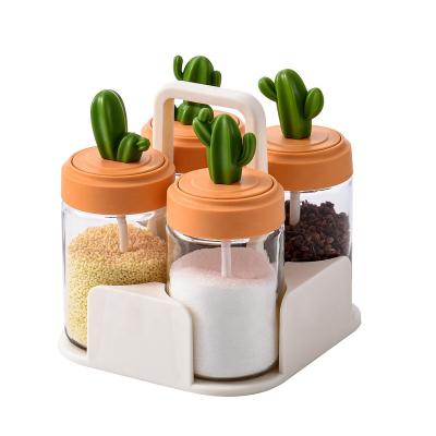 China Freshness Preservation Plant Made Cute Cactus Spice/Glass Pepper/Salt Jar with Spoon for sale