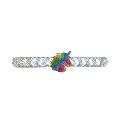 China Factory direct sale cute rainbow unicorn stone charm PU multi slap bracelet hot cute bangle for sale