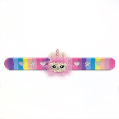 China Cute factory direct hot selling llama glitter llamacorn charm silicone slap bracelet for sale