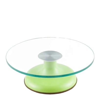 China Hot Selling Viable Stable Tempered Glass Wedding Revolving Glass Cake Decorating Turntable Stand for sale