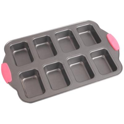 China 8-Cavity Viable Mini Loaf Pan with Silicone HandleBake Tool Nonstick Roll Pan Carbon Steel Brownie Bakeware for sale