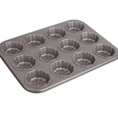 China Viable High Quality Bun Baking Bakeware Tools Restaurant Home Carbon Steel Non-Stick 12 Cavity Donut Mold For Cupcake Cake for sale