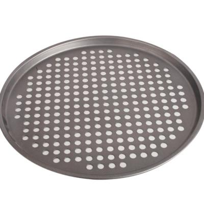 China Kitchen Sustainable Home Use Carbon Steel Pizza Tray Non-Stick Coating Pans With Holes Baking Tray Pastry Pie Pizza Pans for sale