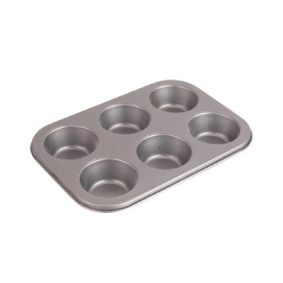 China Sustainable Thickened Non-Stick Bake Dish Cupcake Round Shape Tart Muffin Filter 6 Cavity Metal Cake Factory Mini for sale