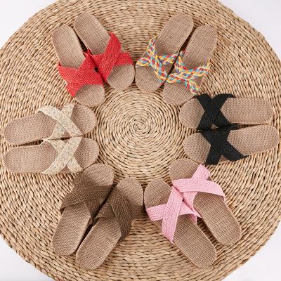 China 2020 Fashion Trend Hot Selling Slippers For Outdoor Custom Jute Women High Quality Bottom Slippers For Ladies Beach Sandals Wholesale for sale