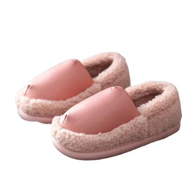 China Fashion Trend PU Cotton Upper Indoor Shoes For Girls Cheap Pink Plush Slipper Women EVA Hairy Home Shoes Slip Non Slides for sale