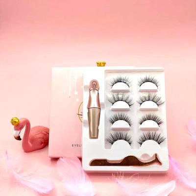 China Whosale 5 Magnets 6 Magnets Natural Soft False Mink Eyelash 5 Pairs Magnetic Eyelashes Kit With Eyeliner Private Label for sale