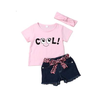 China ENGLAND STYLE lil girl short T-shirt sets clothes kids baby summer sets outfit suit short breeches 3 pieces clothing set for sale