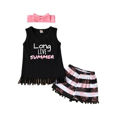 China ENGLAND STYLE 3 Piece Sets Girl Summer Outfits Sets Sleeveless Vest and Short Pants Sports Casual Kids Clothing for sale