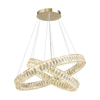 China Modern Home Decorative Modern Living Room Hotel Circle Hanging New Design Pendant Light Ring Acrylic Gold Luxury Round Led Chandelier for sale