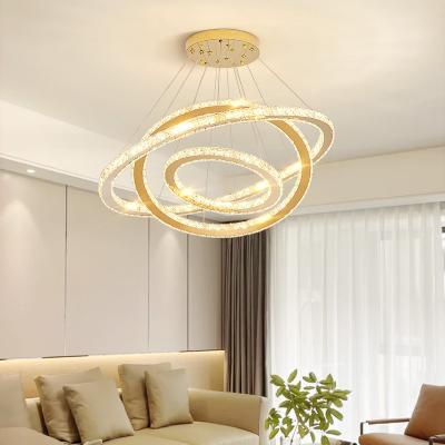 China Modern Contemporary Hanging Ceiling Globe Ring Luxury Acrylic Nordic Round Lamp Lampen Chandelier Led Circle Pendant Light for sale