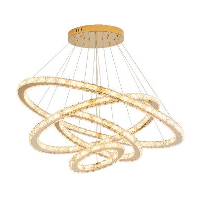 China Contemporary Modern Simple Upscale Ring Chandeliers Classic Staircase Large Long Crystal Chandelier Crystal Ceiling Lamp for sale