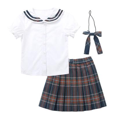 China British style school boys and girls summer shirts checked skirts school uniforms for sale