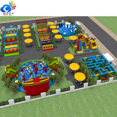 China Professional European Huge Adventure Park Plato 0.55mm PVC Tarpaulin Design Inflatable Theme Park for sale