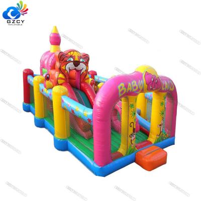 China Plato 0.55mm PVC Tarpaulin Commercial Inflatable Playground House Bouncy Pink Slide For Outdoor for sale